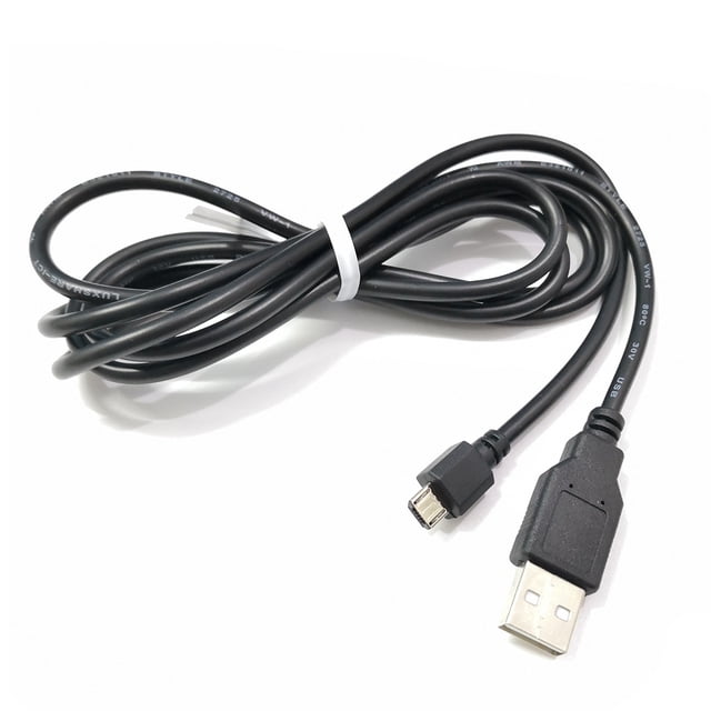 USB cable USB cord Game controller charging cord Joystick charging cable Controller charging cord For PS4. A black USB charging cable with a standard USB-A connector on one end and a micro-USB connector on the other, designed for charging PS4 game controllers. The cable is coiled and secured with a white tie.