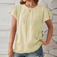thumbnail image 4 of asjyhkr Womens Summer Tops Short Sleeve Crew Neck Pleated T Shirts Solid Color Fashion Tees, 4 of 5