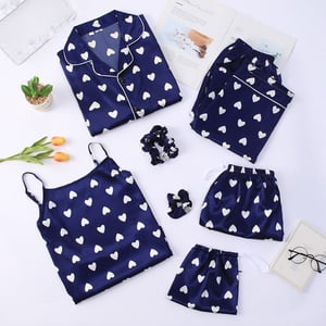Cameland 7 Pièces Ensembles de pyjamas pour femmes Faux soie Pyjama Ensembles pour femmes Pyyama Ensemble de vêtements de nuit Printemps Été Ensemble de p yjama pour femmes
