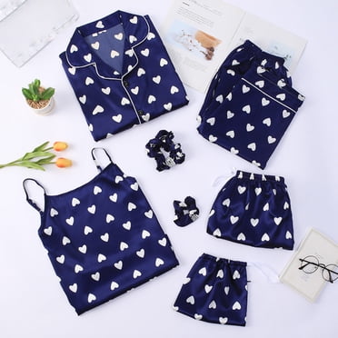 Mrat Ensembles de Pyjama Chauds à Boutons Vêtements de Nuit 7 Pcs Ensembles de Pyjamas pour Dames Pyjama en Faux Soie Pyjamas pour Dames Ensembles de Vêtements de Nuit Printemps Été Vêtements d'Intérieur à Boutons Vêtements de Détente Pyjama
