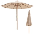 thumbnail image 1 of Costway 9.5 FT Patio Rope Pulley Wooden Umbrella Market w/Fiberglass Ribs Outdoor Beige, 1 of 10