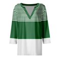 thumbnail image 4 of FAIWAD Hauts pour Femmes Classiques à Rayures Color Block T-Shirts Habillés Décontractés Col en V Manches 3/4 Blouses, 4 of 5