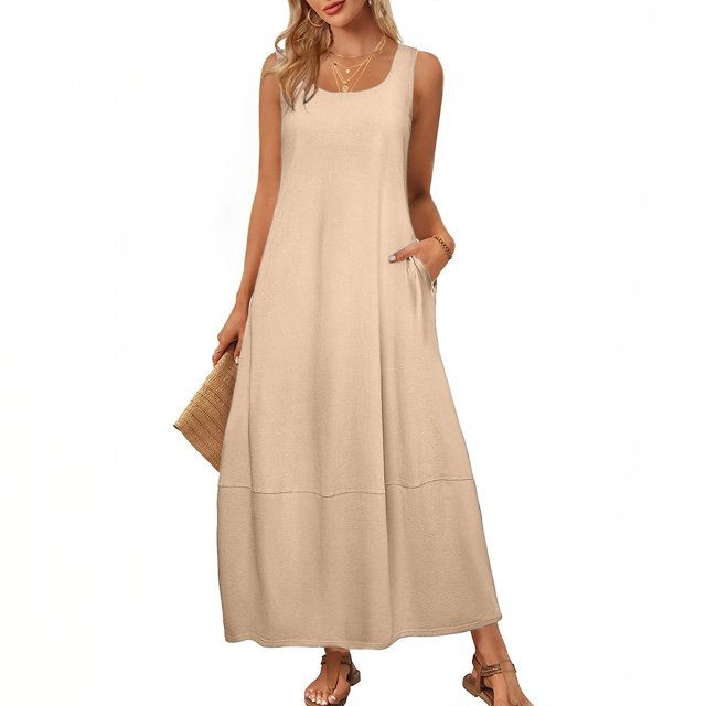 Ovzne Robes pour Femmes 2025 Robe Femme Robe Décontractée Sans Manches Mini Robe d'Été Printemps Col Rond Débardeur Ample Plage Courte Robes Robe d'Été Liquidation
