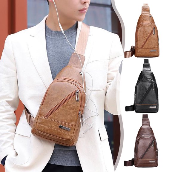 Jusqu'à 70 % de Rabais! Gspmoly Sac de Poitrine pour Homme en Cuir Souple - Sac Élégant à une Épaule - Sac à Bandoulière Décontracté et d'Affaires Imperméable jusqu'à 70 % de Rabais
