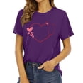 thumbnail image 2 of Chandails de la Saint-Valentin pour Femmes Col Rond Manches Courtes Mode T-Shirt à Imprimé Cœur Ample Léger Confortable Doux Chandail à Enfiler Ensembles Violet G, 2 of 4