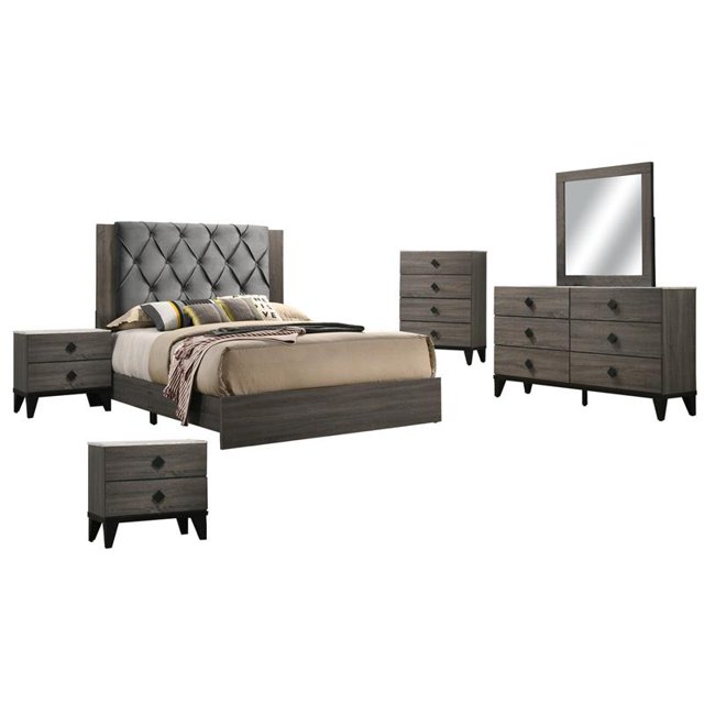 Madelyn Noyer 6pc Cal King Chambre Ensemble avec des Sommets en Faux Marbre