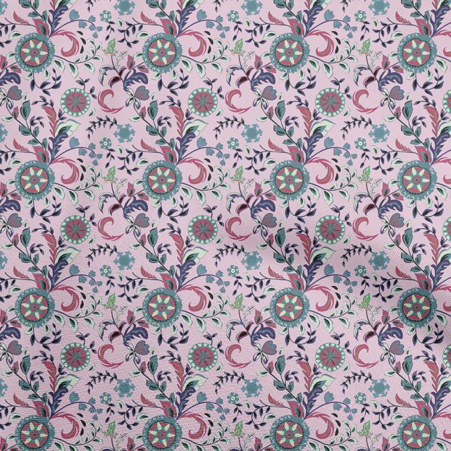 oneOone Rayon Light Pink Fabric Asian Suzani Sewing Material Print Fabric By The Yard 56 Inch Wide