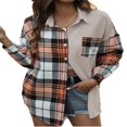 thumbnail image 3 of Femmes Veste à Carreaux Manches Longues Col Rabattu Bouton Fermeture Casual Tops Outwear, 3 of 7