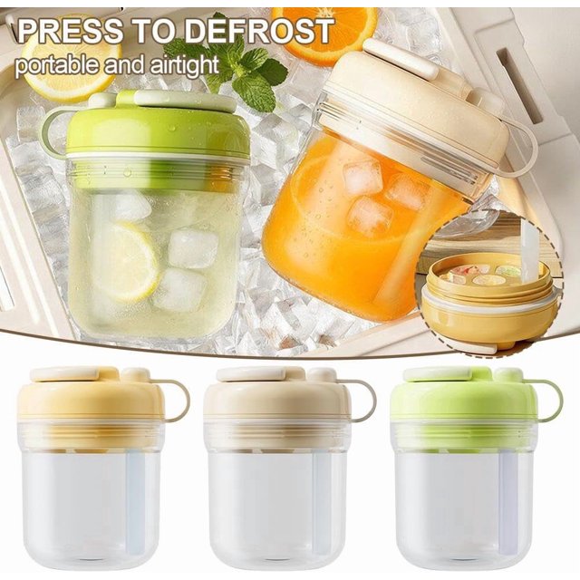 Ice Cube Tray 3 In 1 Ice Bottle With Straw Portable Touch Free Ice Cube Tray Press to Release Compact Ice Maker for Drinks Home Travel Gym(1Pc) by JASKFLY