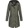 thumbnail image 1 of hoksml Women Plus Size Rain Jacket Solid Outdoor Hooded Drawstring Full Zipper Buttons Raincoat Long Windproof Pockets Coats S-5XL, 1 of 3