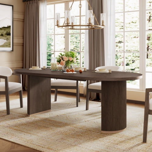 Walnut Oval Dining Table with STURDY DOUBLE PEDESTAL DESIGN for Kitchen & Dining Tables