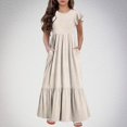 thumbnail image 2 of Yanlir Robe Décontractée pour Filles, Manches Courtes, Col Rond, Imprimé Mode, Robe d'Été avec Poches pour Confort Quotidien, 6-13 Ans (Beige, 8-9 Ans), 2 of 7