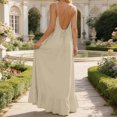 thumbnail image 4 of Tauxra Robe Maxi Sans Manches à Col en V pour Femmes, Robe Dos Nu à Bretelles Spaghetti Ajustables avec Ourlet à Volants, Robe Longue Décontractée Plissée Unie, 4 of 6