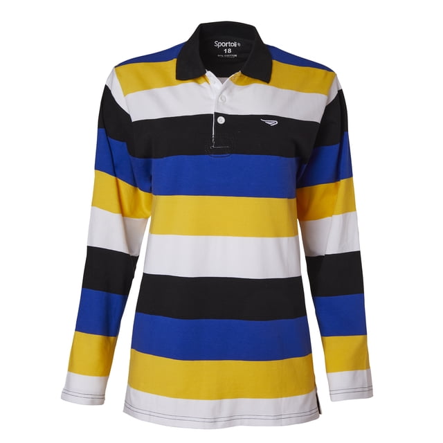 Sportoli Polo Rugby à Manches Longues en Coton à Larges Rayures pour Garçons - Bleu/noir/jaune (Taille 2)
