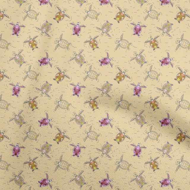 oneOone Viscose Chiffon Beige Fabric Ocean Turtles Sewing Material Print Fabric By The Yard 42 Inch Wide