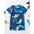 thumbnail image 3 of Faithtur Baby Boys Rash Guard Swimsuit, Cute Shark/Tree Print Short Sleeve Zip Up Swimwear, 3 of 9
