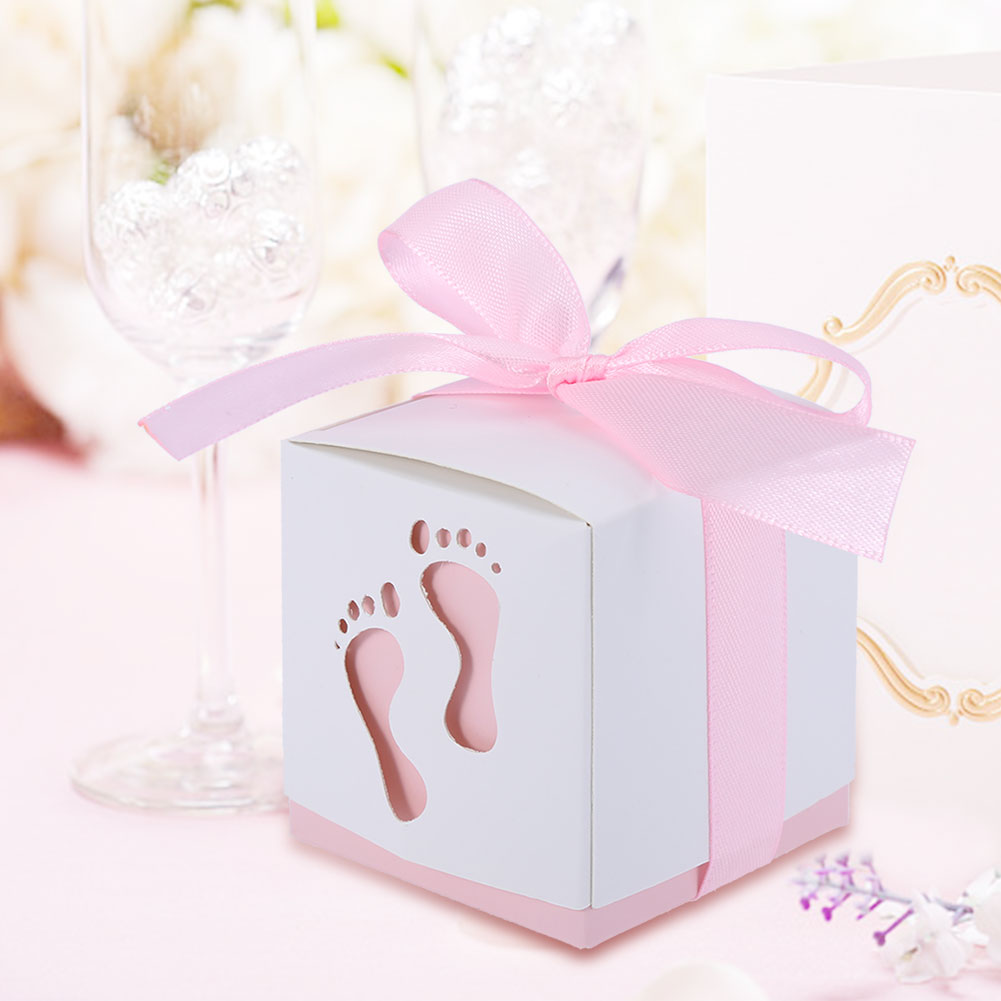 Rdeghly Wedding Gift Box, Candy Box Gift,50Pcs Cute Baby Footprint Paper Candy Box Wedding Baby Shower Gift Candy Box