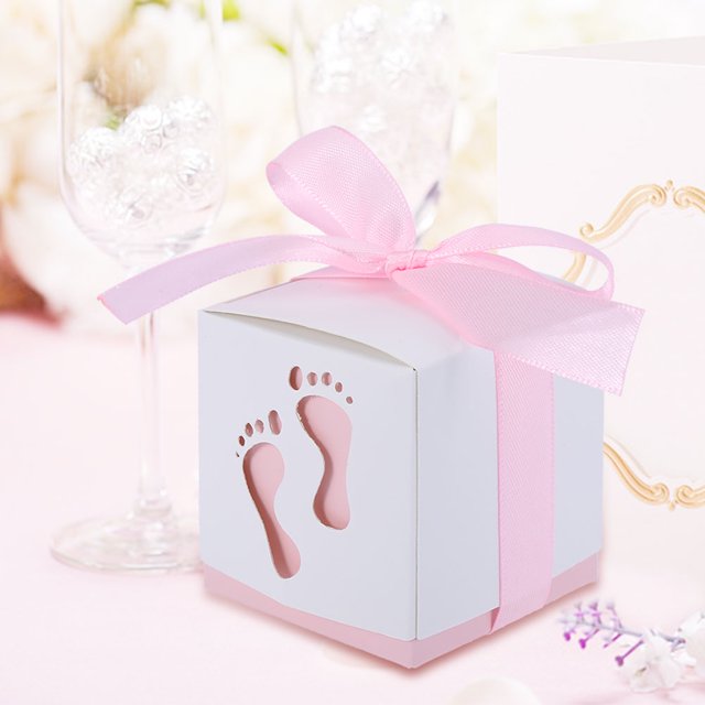 Rdeghly Wedding Gift Box, Candy Box Gift,50Pcs Cute Baby Footprint Paper Candy Box Wedding Baby Shower Gift Candy Box