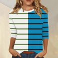 thumbnail image 1 of RXIRUCGD T-shirt à Rayures pour Femme à Col Ras du Cou à Manches 3/4, Bleu, Taille : S, 1 of 5