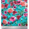 thumbnail image 1 of Soimoi Moss Georgette Fabric Leaves & Rose Flower Printed Fabric 1 Yard 42 Inch Wide, 1 of 3