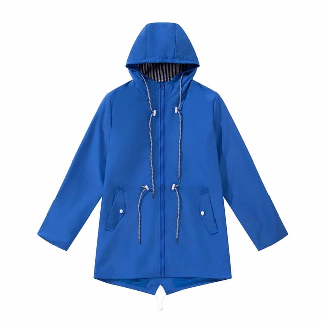 Birdeem Womens Solid Color Outdoor Hooded Length Windbreaker Jacket