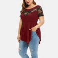 thumbnail image 1 of Leutsin Plus Size Women Solid Floral Lace O-Neck Asymmetric Three Quarter Plus Size Plus Size Tops Blouse, 1 of 6