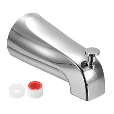 Uxcell Slip on Diverter Tub Spout, Zinc Alloy Bath Spout Bathtub Faucet with Pull-Up Diverter Plastic Reducer Joint for 1/2 Inch Water Tub for Bathroom Kitchen, Silver