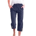 thumbnail image 2 of Jsaierl Women Linen Pants Drawstring High Waist Wide Leg Pants Plus Size Lightweight Solid Color Capris Vacation Comforts Summer Capri Pants, 2 of 5