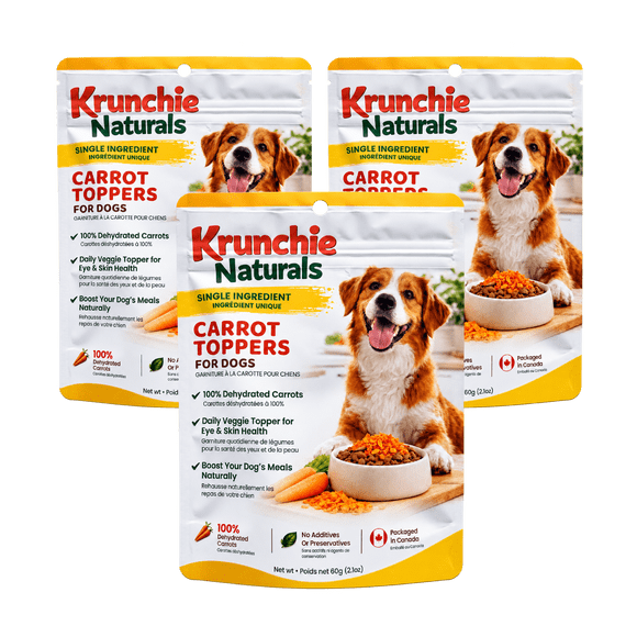 Dog Food Topper for Digestion – Carrot 3-Pack | Immune Support + Gut Health + Hydration | Dehydrated Natural Meal Topper for Dogs | Krunchie Naturals