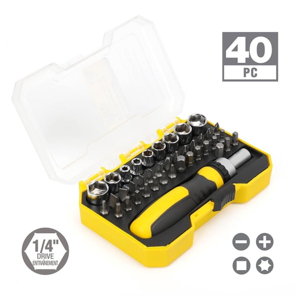 WorkPro 40-Piece Ratchet Driver Set,Ratchet Bit Driver,1/4" Dr. Sockets and Screwdriver Bits