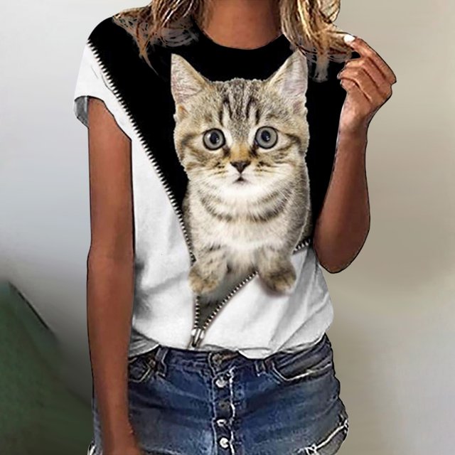 SMihono Hauts pour Femmes Été Décontracté T-Shirts Col Rond Imprimé Animal Manches Courtes Blouse Grande Taille