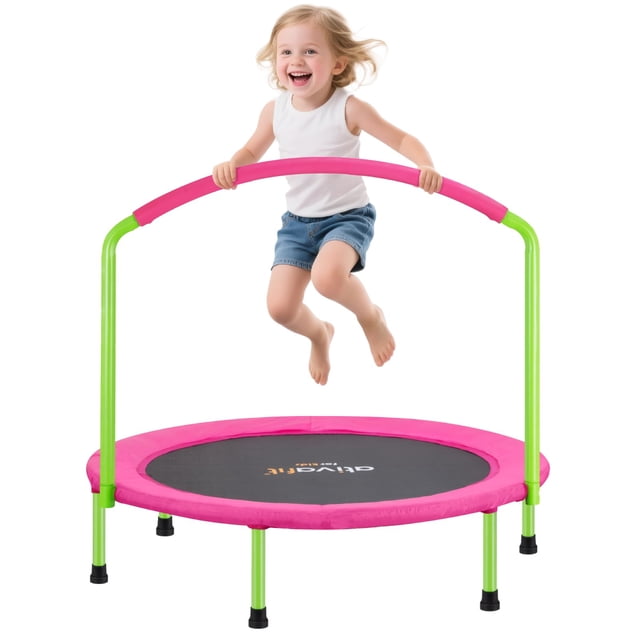 ATIVAFIT Trampoline pour Enfants de 36“ avec Grande Poignée, Mini Trampoline Compact Intérieur/extérieur pour Tout-Petits de 2 à 6 Ans (Rose)