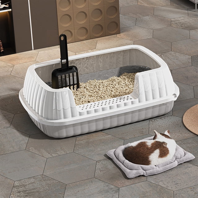Antqov Semi Enclosed High Bar Litter Box With Splashs Proof Designs Provides Ample Space For Cats Includes Shovel For Kittens