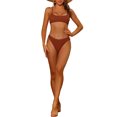 thumbnail image 2 of Women's 2 Piece Ribbed Bikini Sets, Adjustable Spaghetti Straps Sports Swimwear Bathing Suits Brown S, 2 of 5