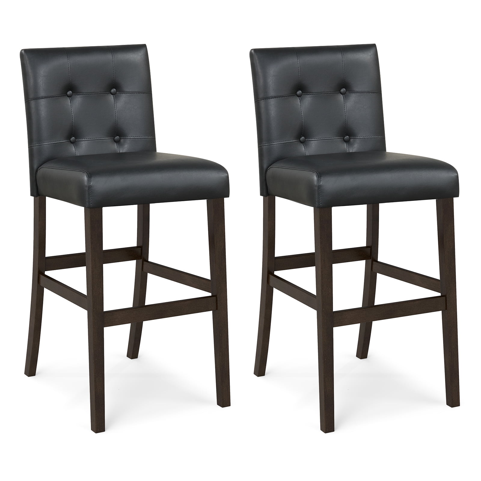 Gymax Set of 2 Bar Stools 25inch Counter Height Barstool Pub Chair Rubber Wood Black