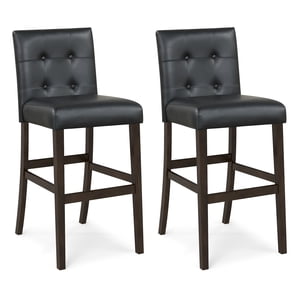 Gymax Set of 2 Bar Stools 25inch Counter Height Barstool Pub Chair Rubber Wood Black