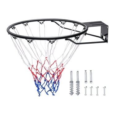 KFFKFF Panier de Basketball, Panier de Basketball à Monter sur Porte Ou Mur, Robuste Q235 Anneau Flexible de Basketball Substitut de But avec Filet et Double Ressort, Anneau Suspendu Régulier de 18 Pouces pour Intérieur Extérieur