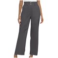 thumbnail image 1 of Timegard Lounge Pants for Women Elastic Waisted Button Straight Leg Ruched Casual Trousers with Pockets, 1 of 5