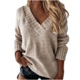 thumbnail image 1 of Qertyioot Chandails à Col en V pour Femmes Automne Mode pour Femmes et Hiver Décontracté Col Rond Manche Chandail Uni Hauts Blouse, 1 of 6