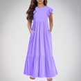 thumbnail image 1 of VKOYWKM Robes Maxi Décontractées pour Filles Manches Courtes Col Rond Robe à Étages avec Poches Robes d'Été pour 6-12 Ans, 1 of 6