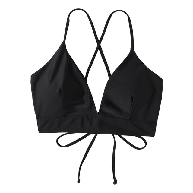 HNMKIU Full Coverage Bra 2023 New Black Split Swimsuit Top Lace Up Backless Bra