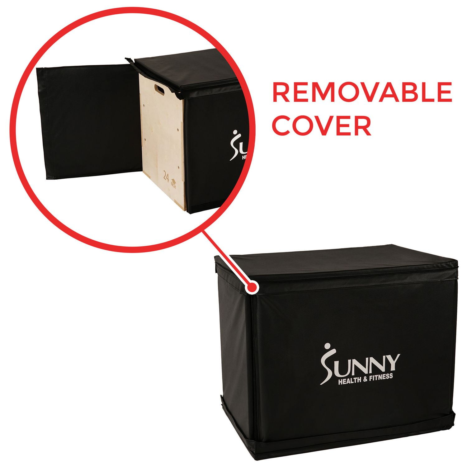 Boîte Plyo en bois Sunny Health & Fitness avec couvercle en mousse amovible, capacité de poids de 227 kg et réglage de la hauteur 3 en 1 - 76 cm / 61 cm / 51