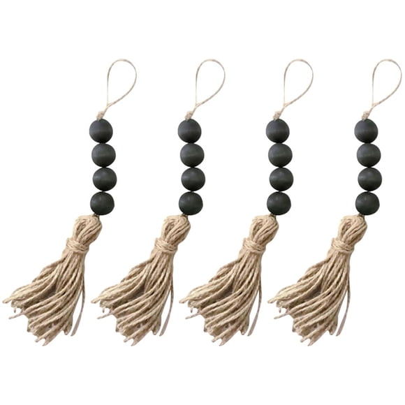 MasteelfCA 4 Pcs Perles en Bois Décoratives pour Poignée de Porte Perles Suspendues avec Pompon