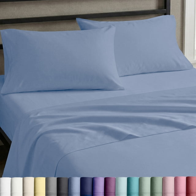 California Design Den King Sheet Set - 100% Cotton Sateen, Soft & Breathable - Blue Hydrangea