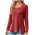 thumbnail image 1 of Timegard Hauts pour Femmes Col Carré Bouton Manches Longues Fendu Tee Confortable Automne Chic Décontracté Ample Blouse, 1 of 8