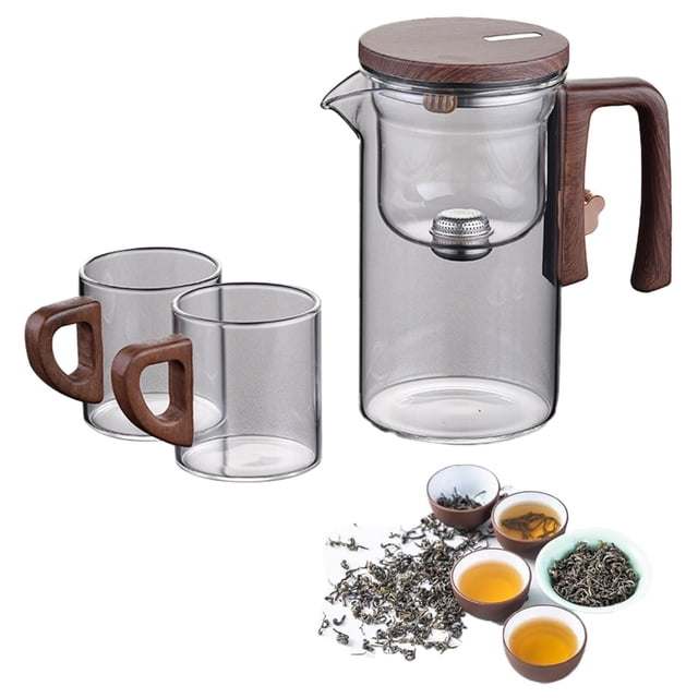 Huayishang Glass&Bottle Water Separation Glass Teapot With Wooden Handle Teapot Glass Teapot With Infuser Magical Teapot Glass Glass Teapot With Strainer Filter Teapot With Infusers