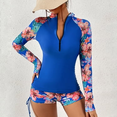 LSLJS Women Two Piece Rash Guard Long Sleeve Swimsuits UV Swim Shirt Bathing Suit with Boyshort Bottom