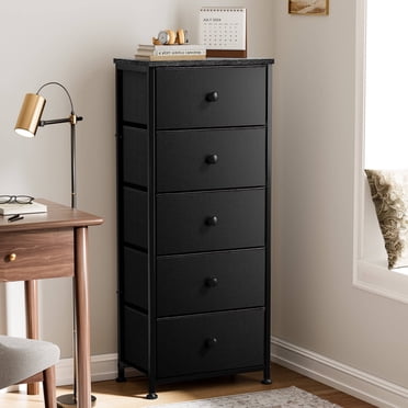 GUNAITO Commode Haute pour Chambre avec 5 Tiroirs Commode Bac de Rangement en Tissu Noir