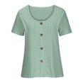 thumbnail image 3 of Plebaso Hauts d'Été pour Femmes Col Rond Manches Courtes T-Shirts Ajourés Décontractés Chemisiers à Boutons P-5TG, 3 of 5