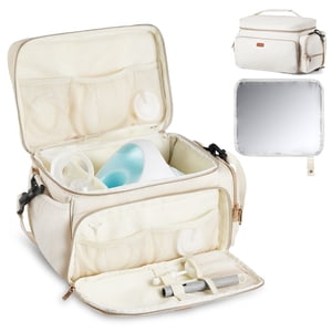 VEVOR Sac de pompe à sein, Sac de nourrissage de sein avec tapis imperméable, Convient pour S1/S2, Accessoires de pompage & Entreposage du lait maternel, étui de transport portable pour le travail, les voyages et l'utilisation familiale, Beige